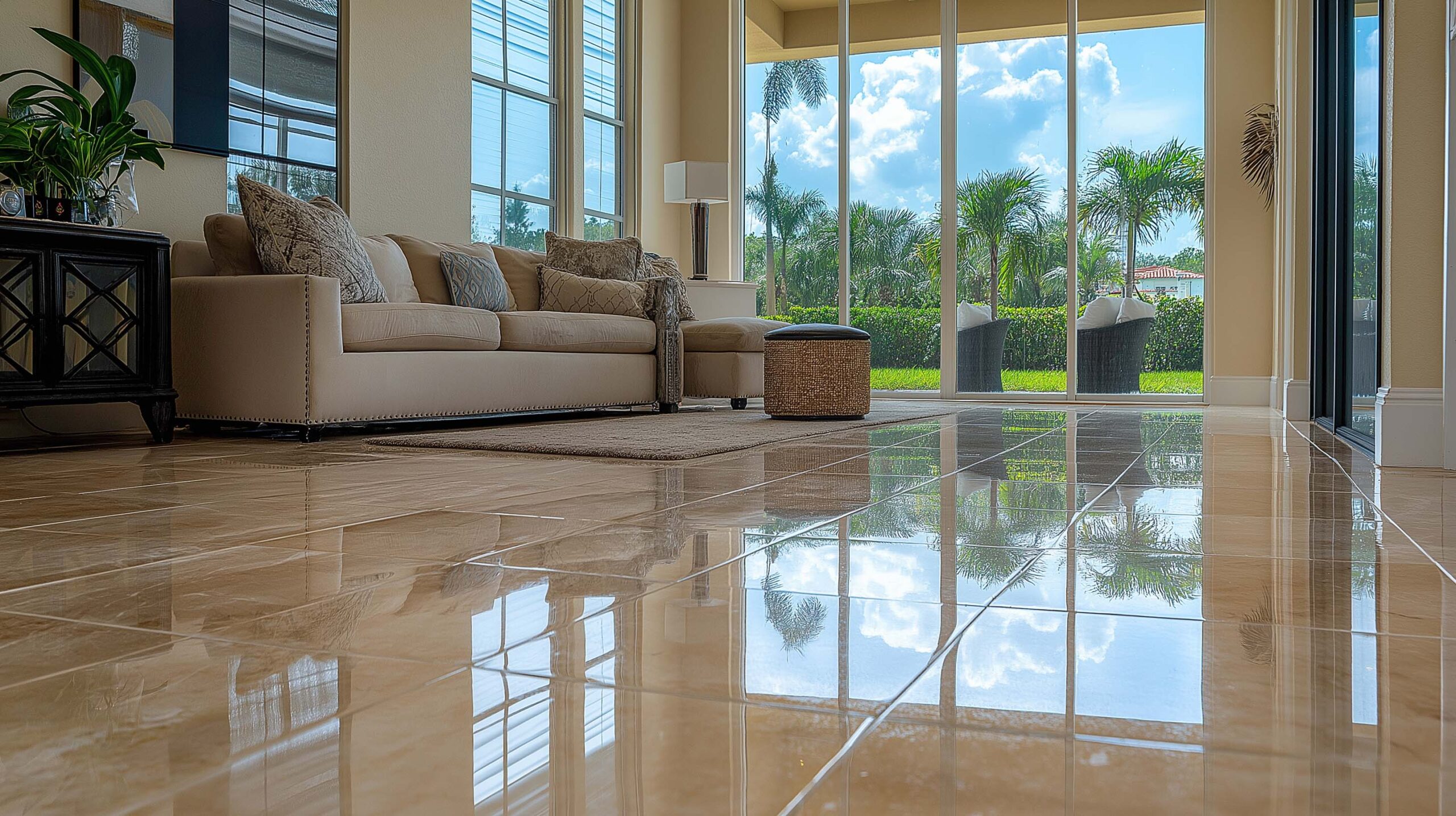 Beautiful tile floor in a South Florida living room.